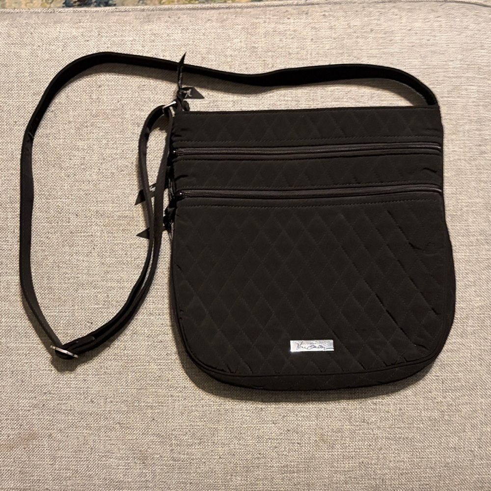 Vera Bradley Triple Zip Hipster Black Quilted Crossbody Bag